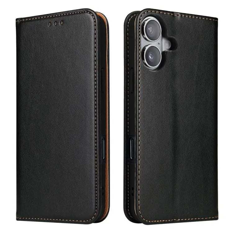 Fierre Shann PU Genuine Leather Texture Phone Case - For iPhone 17 / Black - Apple Accessories