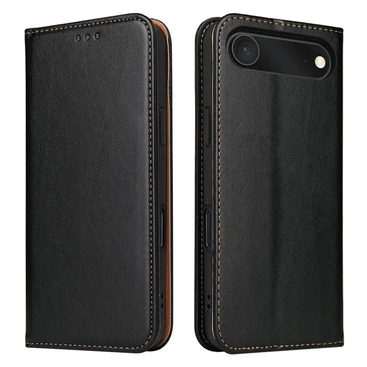Fierre Shann PU Genuine Leather Texture Phone Case - For iPhone Air / Black - Apple Accessories