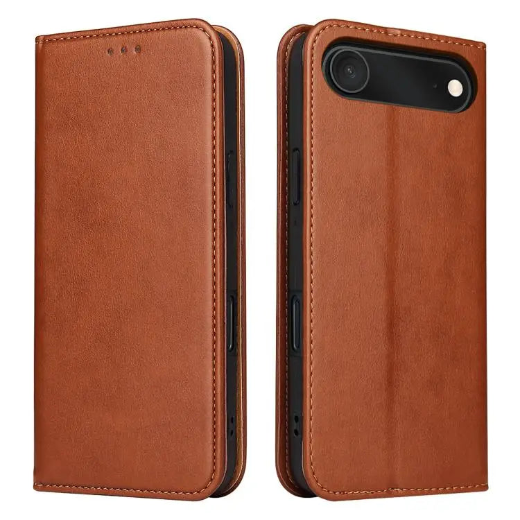 Fierre Shann PU Genuine Leather Texture Phone Case - For iPhone Air / Brown - Apple Accessories