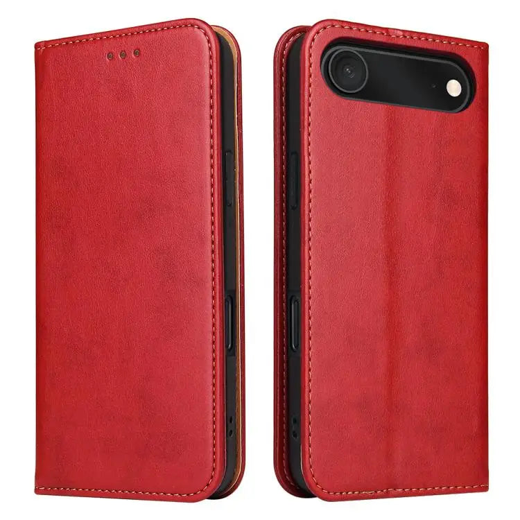 Fierre Shann PU Genuine Leather Texture Phone Case - For iPhone Air / Red - Apple Accessories