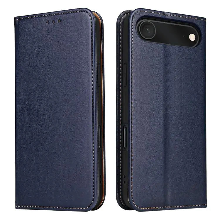 Fierre Shann PU Genuine Leather Texture Phone Case - For iPhone Air / Blue - Apple Accessories