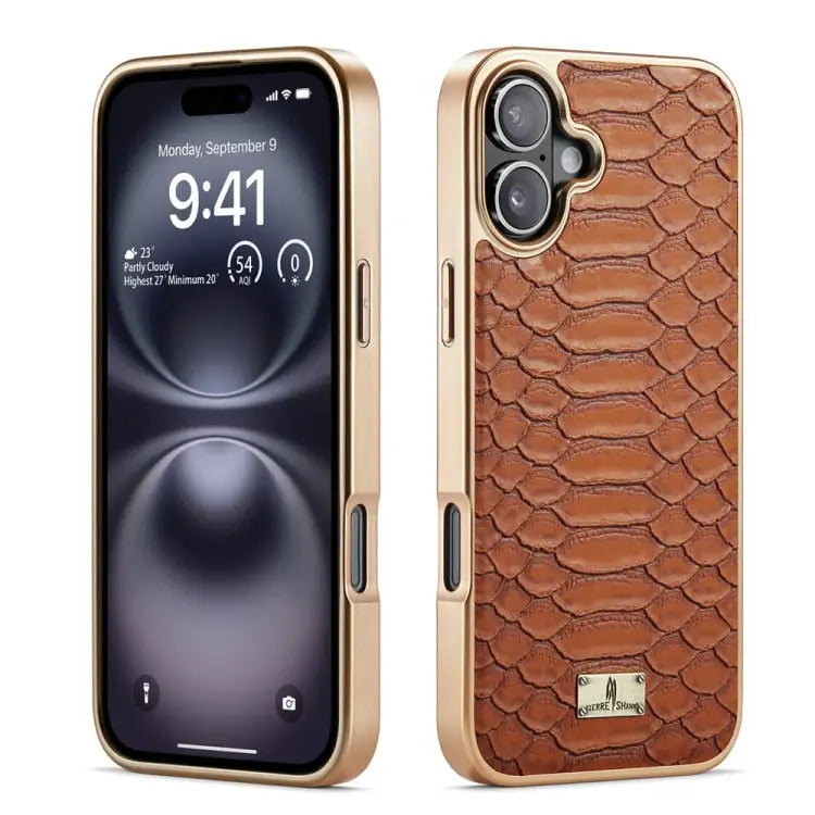Fierre Shann Python Texture Electroplating PU Phone Case For iPhone 15 Plus For iPhone 15 For iPhone 14 Plus For iPhone