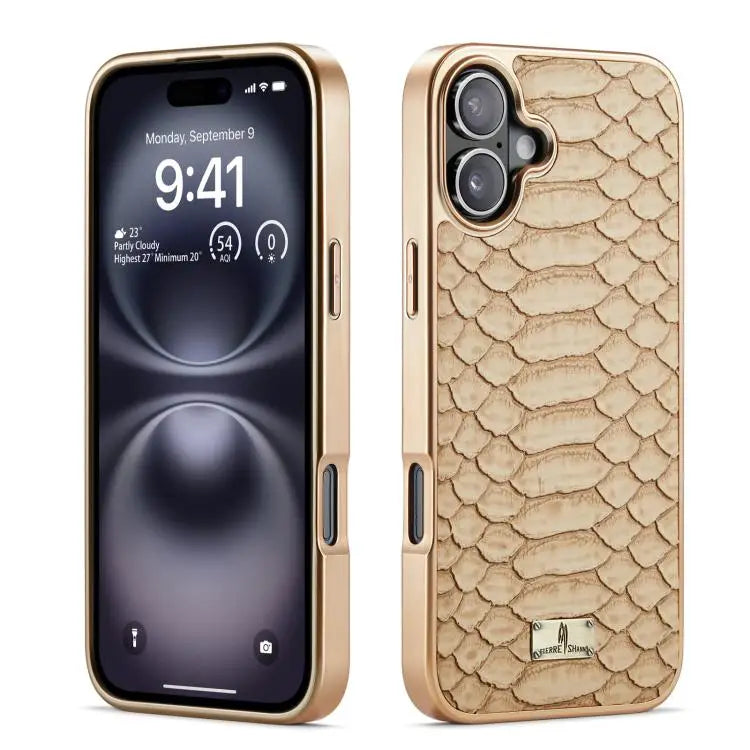 Fierre Shann Python Texture Electroplating PU Phone Case For iPhone 16 Pro Max For iPhone 16 Pro For iPhone 16 Plus
