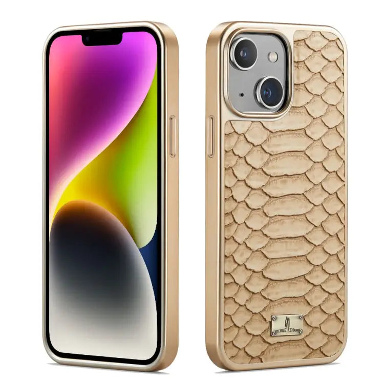 Fierre Shann Python Texture Electroplating PU Phone Case - For iPhone 14 / White - Apple Accessories