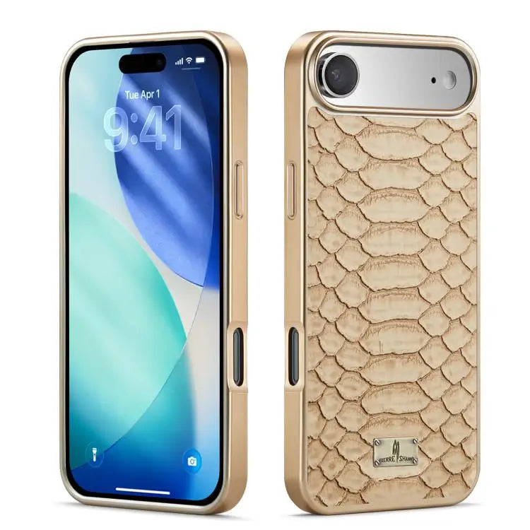 Fierre Shann Python Texture Electroplating PU Phone Case For iPhone 16 Pro Max For iPhone 16 Pro For iPhone 16 Plus