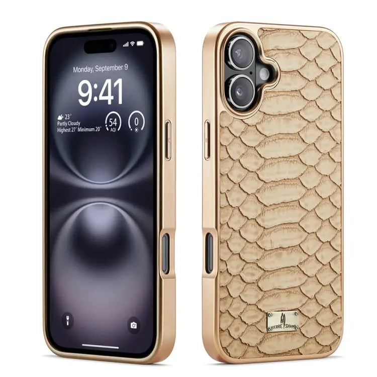 Fierre Shann Python Texture Electroplating PU Phone Case For iPhone 15 Plus For iPhone 15 For iPhone 14 Plus For iPhone