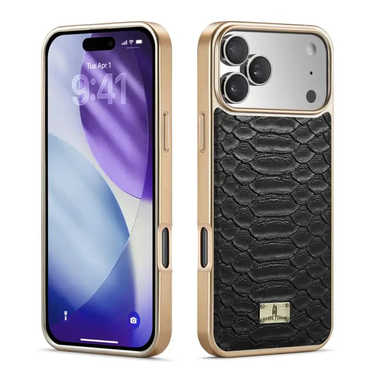Fierre Shann Python Texture Electroplating PU Phone Case For iPhone 16 Pro Max For iPhone 16 Pro For iPhone 16 Plus