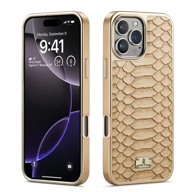 Fierre Shann Python Texture Electroplating PU Phone Case For iPhone 16 Pro Max For iPhone 16 Pro For iPhone 16 Plus