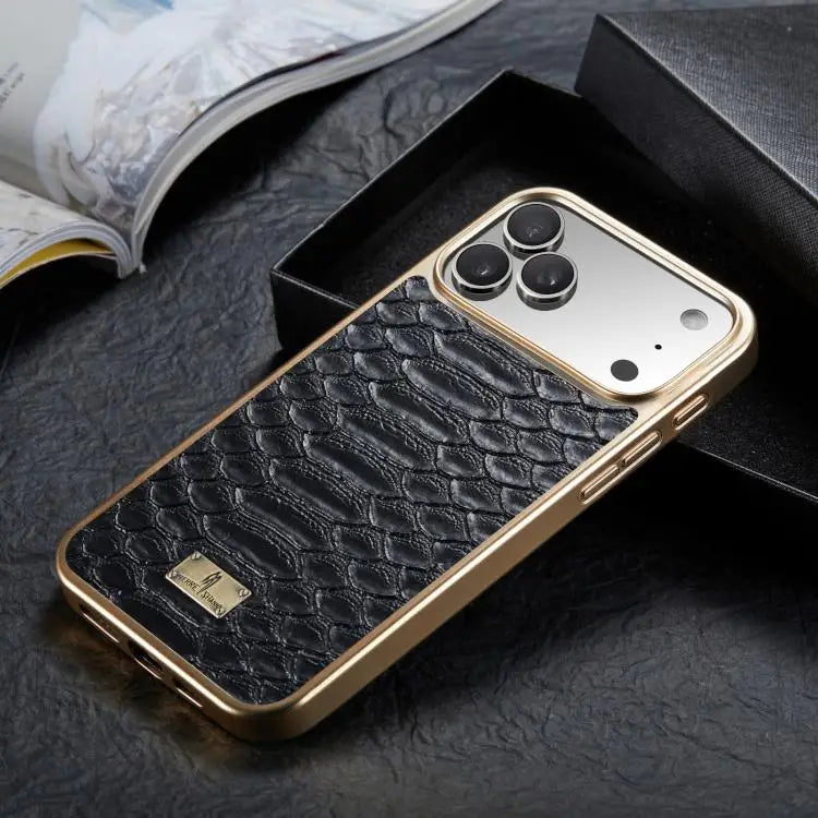 Fierre Shann Python Texture Electroplating PU Phone Case For iPhone 16 Pro Max For iPhone 16 Pro For iPhone 16 Plus