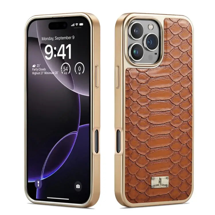 Fierre Shann Python Texture Electroplating PU Phone Case For iPhone 16 Pro Max For iPhone 16 Pro For iPhone 16 Plus