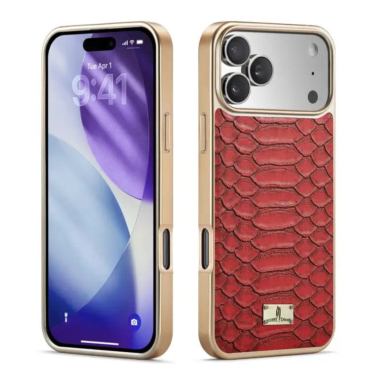 Fierre Shann Python Texture Electroplating PU Phone Case For iPhone 16 Pro Max For iPhone 16 Pro For iPhone 16 Plus