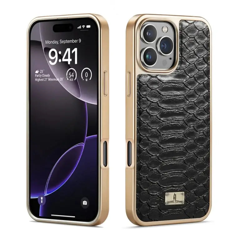 Fierre Shann Python Texture Electroplating PU Phone Case For iPhone 16 Pro Max For iPhone 16 Pro For iPhone 16 Plus