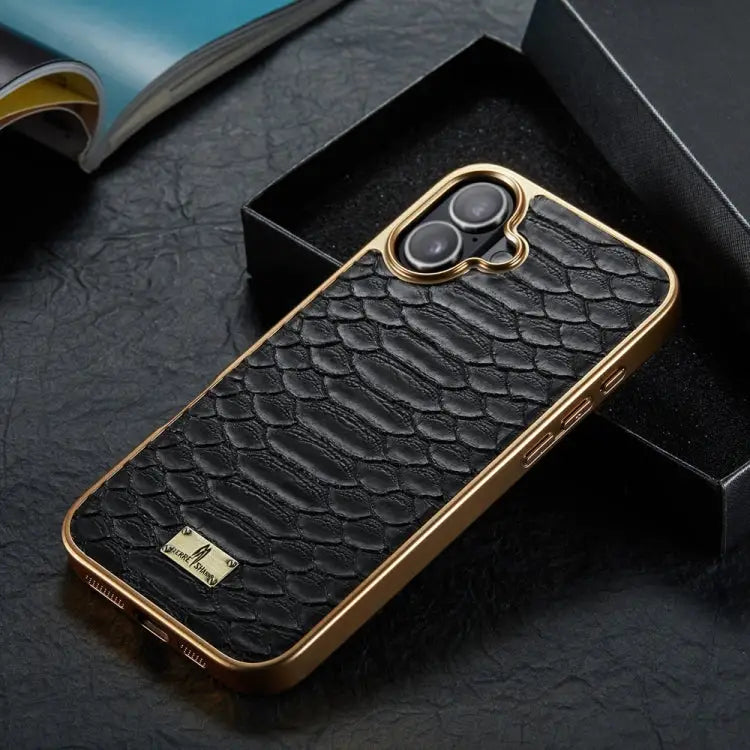 Fierre Shann Python Texture Electroplating PU Phone Case For iPhone 15 Plus For iPhone 15 For iPhone 14 Plus For iPhone