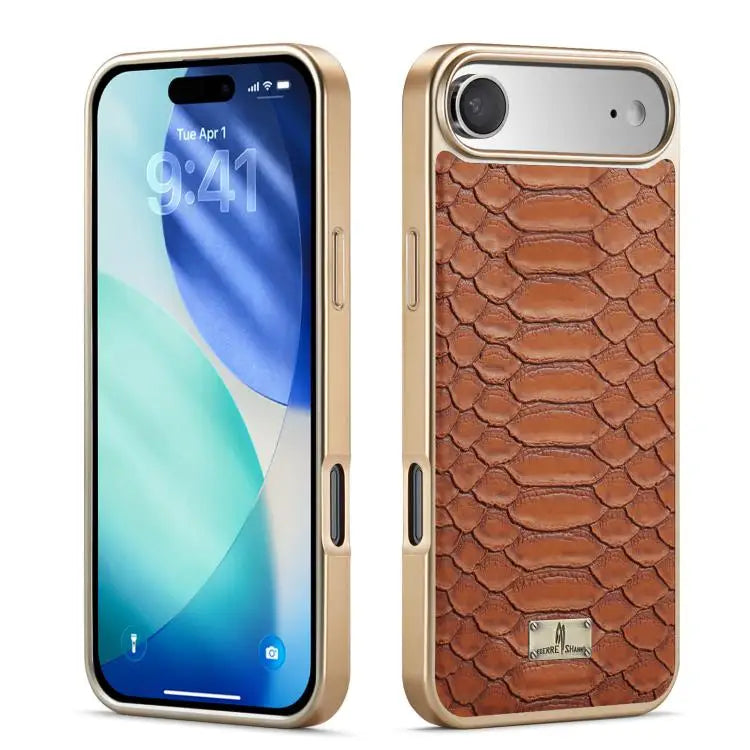 Fierre Shann Python Texture Electroplating PU Phone Case For iPhone 16 Pro Max For iPhone 16 Pro For iPhone 16 Plus