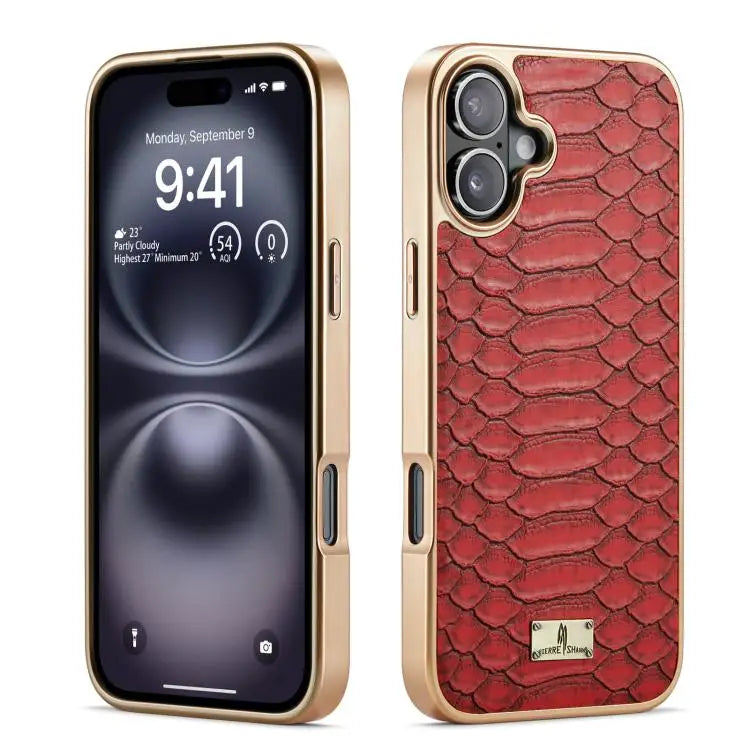 Fierre Shann Python Texture Electroplating PU Phone Case For iPhone 16 Pro Max For iPhone 16 Pro For iPhone 16 Plus