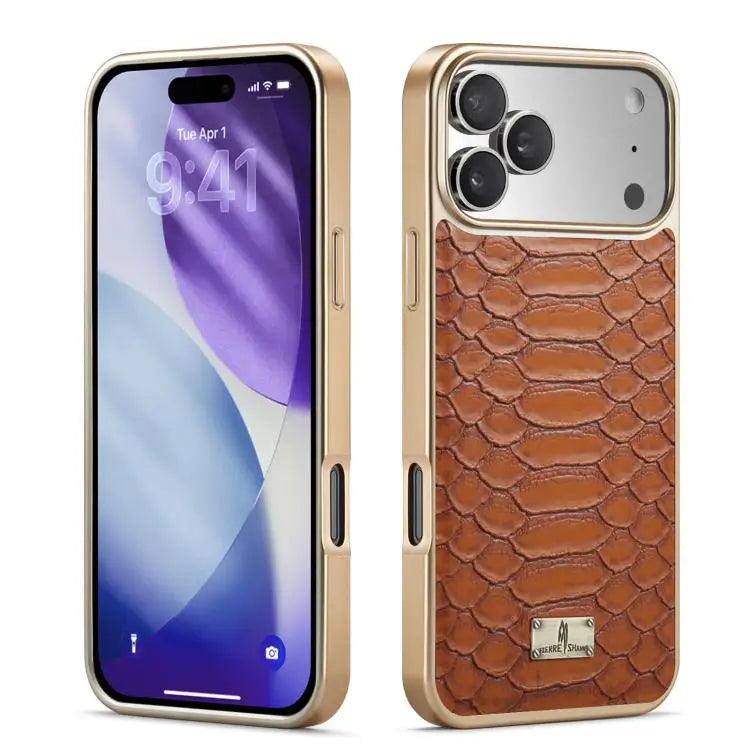 Fierre Shann Python Texture Electroplating PU Phone Case For iPhone 16 Pro Max For iPhone 16 Pro For iPhone 16 Plus