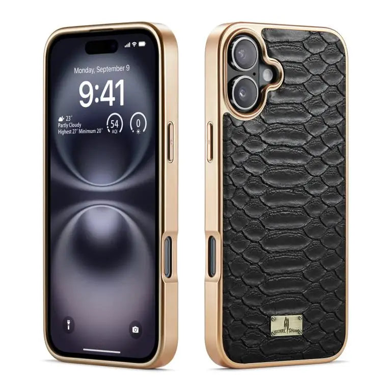 Fierre Shann Python Texture Electroplating PU Phone Case For iPhone 16 Pro Max For iPhone 16 Pro For iPhone 16 Plus