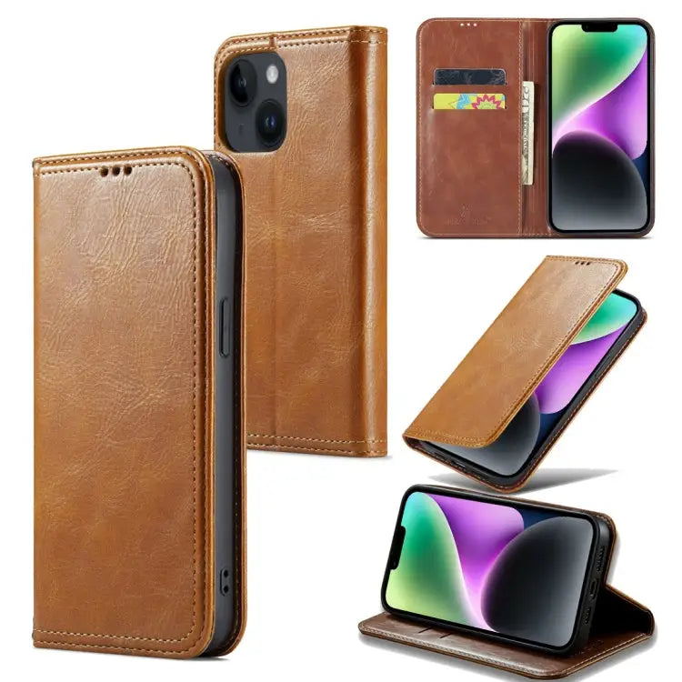 Fierre Shann Vintage Bark Texture Wallet Leather Phone Case For iPhone 15 Pro Max For iPhone 15 Pro For iPhone 15 Plus