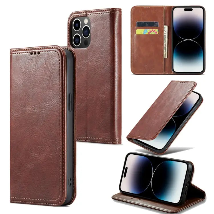 Fierre Shann Vintage Bark Texture Wallet Leather Phone Case For iPhone 15 Pro Max For iPhone 15 Pro For iPhone 15 Plus