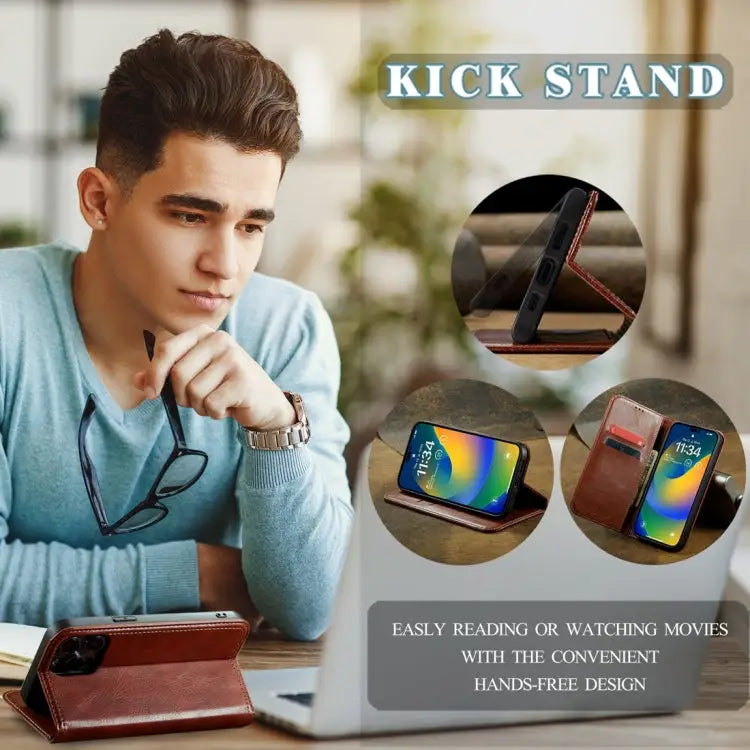 Fierre Shann Vintage Bark Texture Wallet Leather Phone Case For iPhone 15 Pro Max For iPhone 15 Pro For iPhone 15 Plus