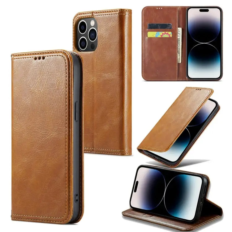 Fierre Shann Vintage Bark Texture Wallet Leather Phone Case For iPhone 15 Pro Max For iPhone 15 Pro For iPhone 15 Plus