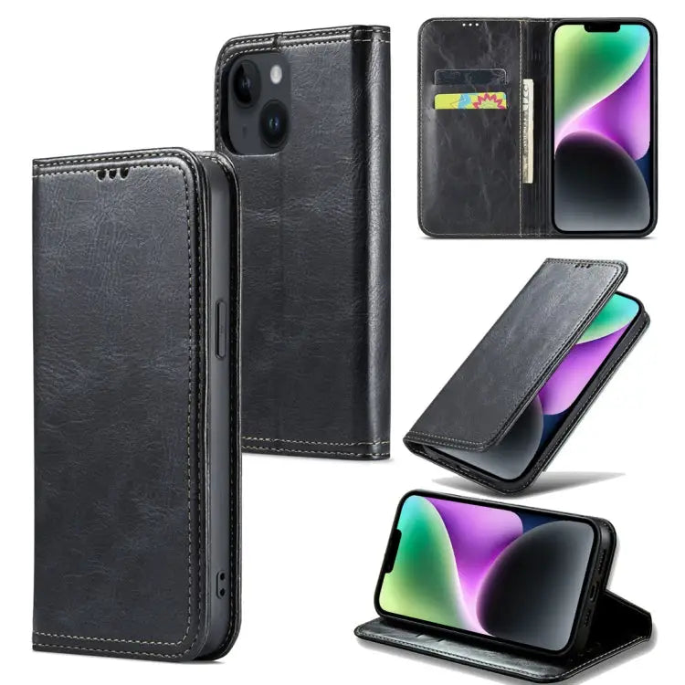Fierre Shann Vintage Bark Texture Wallet Leather Phone Case For iPhone 15 Pro Max For iPhone 15 Pro For iPhone 15 Plus