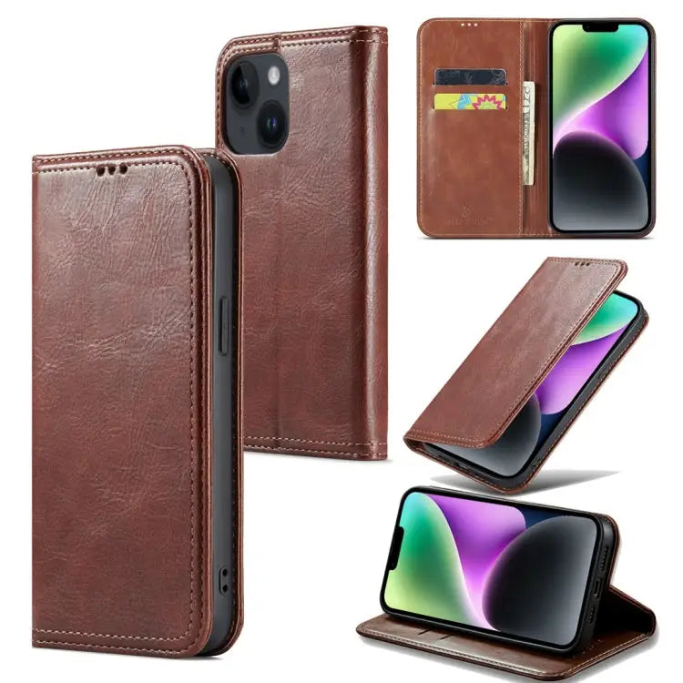 Fierre Shann Vintage Bark Texture Wallet Leather Phone Case For iPhone 15 Pro Max For iPhone 15 Pro For iPhone 15 Plus
