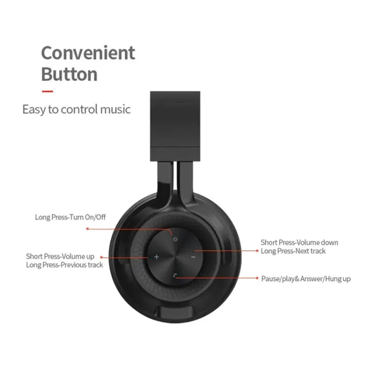 Fingertime P1 Wireless Bluetooth 5.0 Stereo Soft Leather Earmuffs Foldable Headset Built-in Mic for PC / Cell Phones