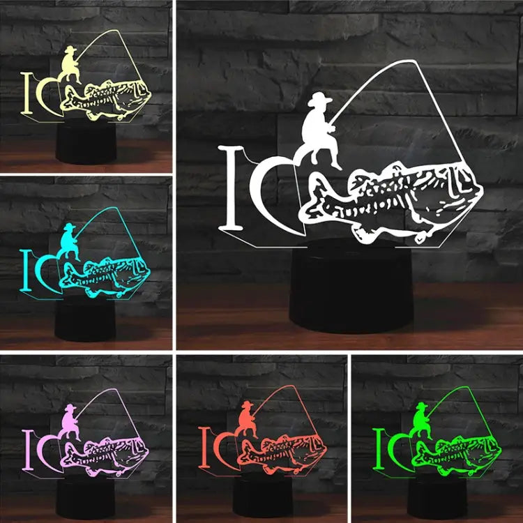Fishing Shape 3D Colorful LED Vision Light Table Lamp Crack Remote Control Version Crack Remote Control Version - Crack