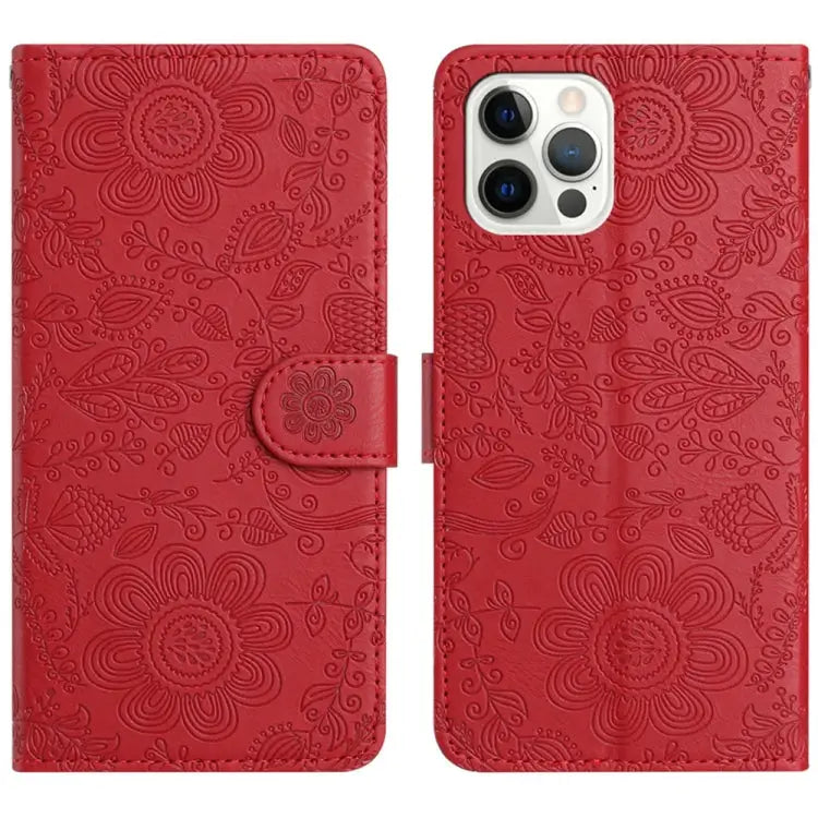 Floral Embossed Pattern Leather Phone Case For iPhone 13 For iPhone 13 mini For iPhone 12 / 12 Pro For iPhone 12 Pro