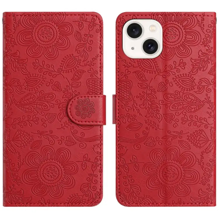 Floral Embossed Pattern Leather Phone Case For iPhone 13 For iPhone 13 mini For iPhone 12 / 12 Pro For iPhone 12 Pro