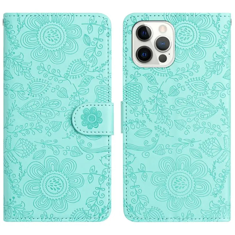 Floral Embossed Pattern Leather Phone Case For iPhone 13 For iPhone 13 mini For iPhone 12 / 12 Pro For iPhone 12 Pro