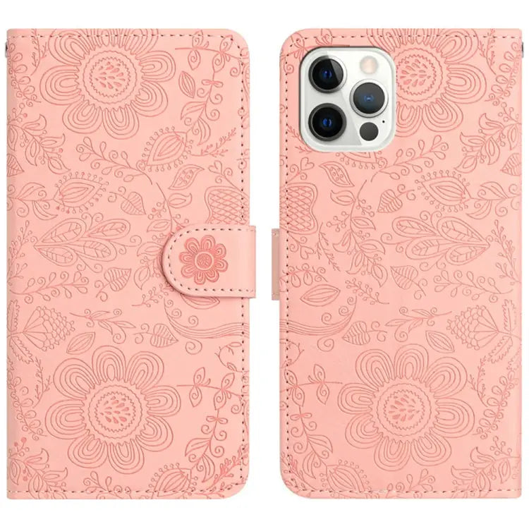 Floral Embossed Pattern Leather Phone Case For iPhone 13 For iPhone 13 mini For iPhone 12 / 12 Pro For iPhone 12 Pro