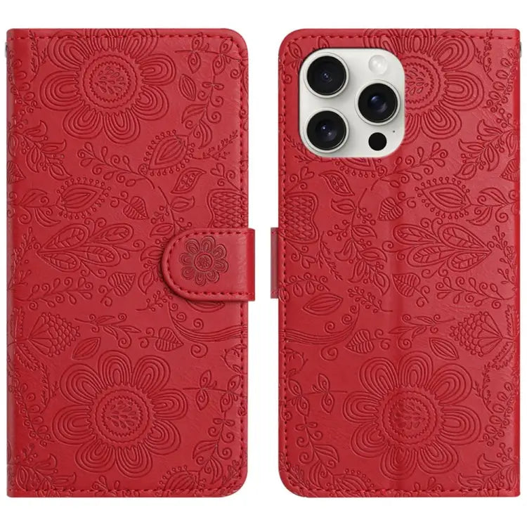 Floral Embossed Pattern Leather Phone Case For iPhone 16 For iPhone 15 Pro Max For iPhone 15 Pro For iPhone 15 Plus