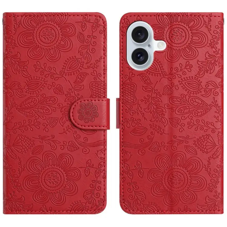 Floral Embossed Pattern Leather Phone Case For iPhone 16 For iPhone 15 Pro Max For iPhone 15 Pro For iPhone 15 Plus