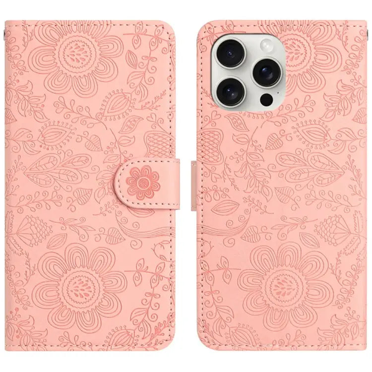 Floral Embossed Pattern Leather Phone Case For iPhone 16 For iPhone 15 Pro Max For iPhone 15 Pro For iPhone 15 Plus