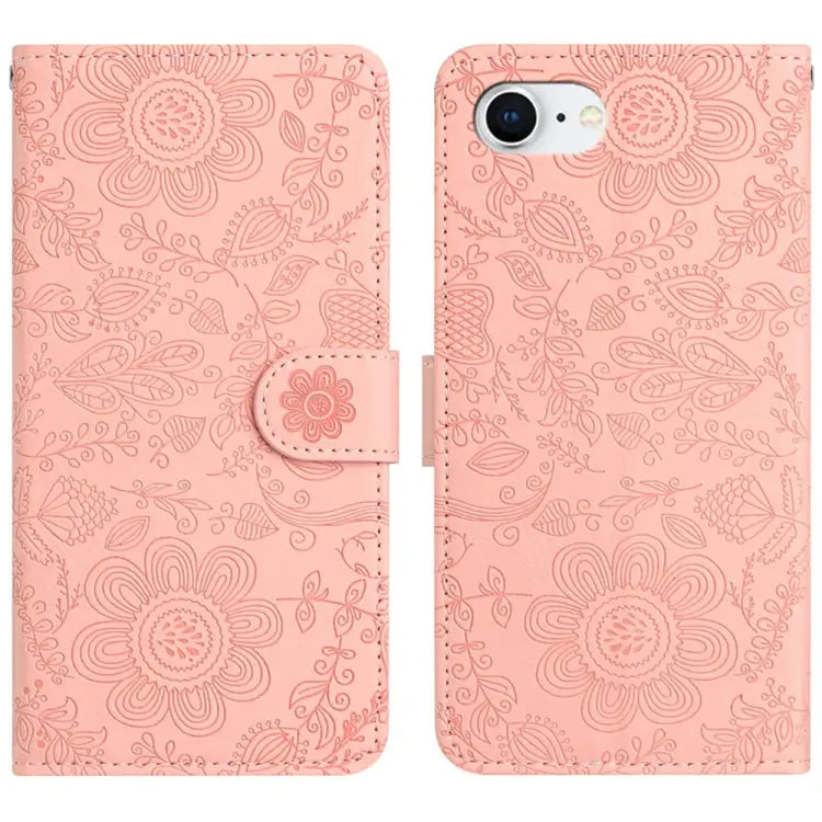 Floral Embossed Pattern Leather Phone Case For iPhone 16e For iPhone 16 Pro Max For iPhone 16 Pro For iPhone 16 Plus