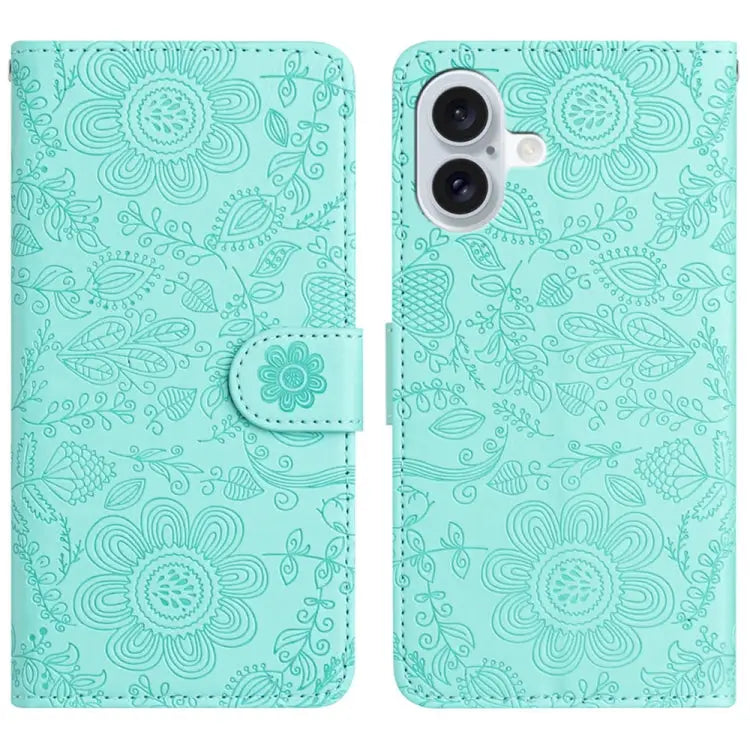 Floral Embossed Pattern Leather Phone Case For iPhone 16e For iPhone 16 Pro Max For iPhone 16 Pro For iPhone 16 Plus