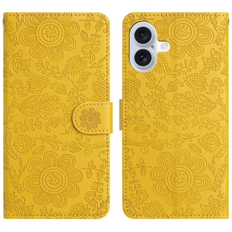 Floral Embossed Pattern Leather Phone Case For iPhone 16e For iPhone 16 Pro Max For iPhone 16 Pro For iPhone 16 Plus