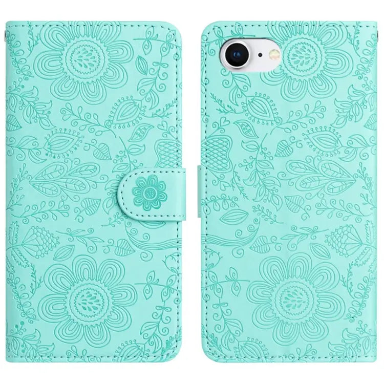 Floral Embossed Pattern Leather Phone Case For iPhone 16e For iPhone 16 Pro Max For iPhone 16 Pro For iPhone 16 Plus