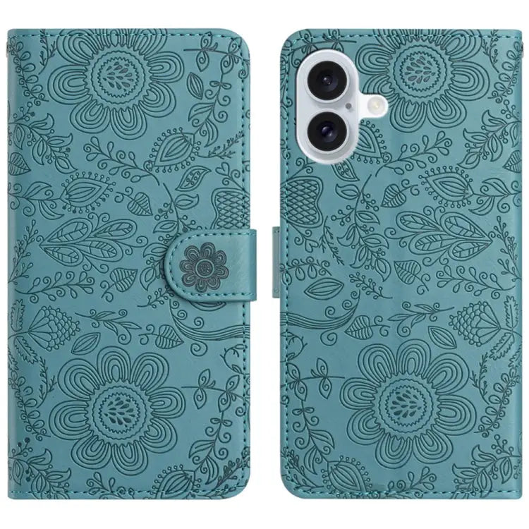 Floral Embossed Pattern Leather Phone Case For iPhone 16e For iPhone 16 Pro Max For iPhone 16 Pro For iPhone 16 Plus