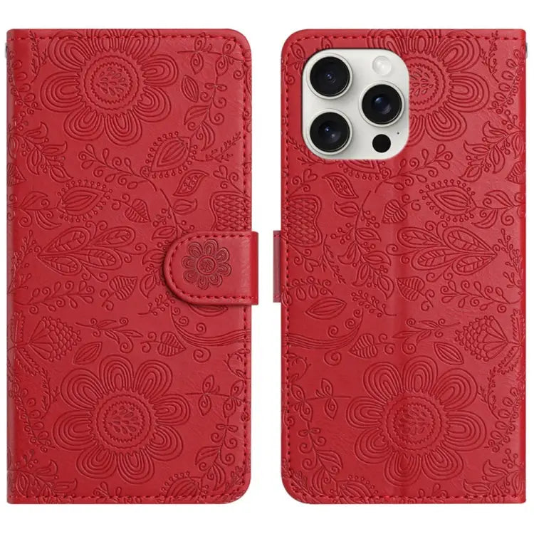 Floral Embossed Pattern Leather Phone Case For iPhone 16e For iPhone 16 Pro Max For iPhone 16 Pro For iPhone 16 Plus