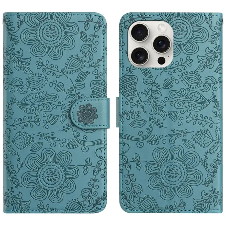 Floral Embossed Pattern Leather Phone Case For iPhone 16e For iPhone 16 Pro Max For iPhone 16 Pro For iPhone 16 Plus