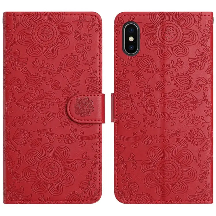 Floral Embossed Pattern Leather Phone Case For iPhone X / XS For iPhone XR For iPhone XS Max For iPhone 7 Plus / 8 Plus