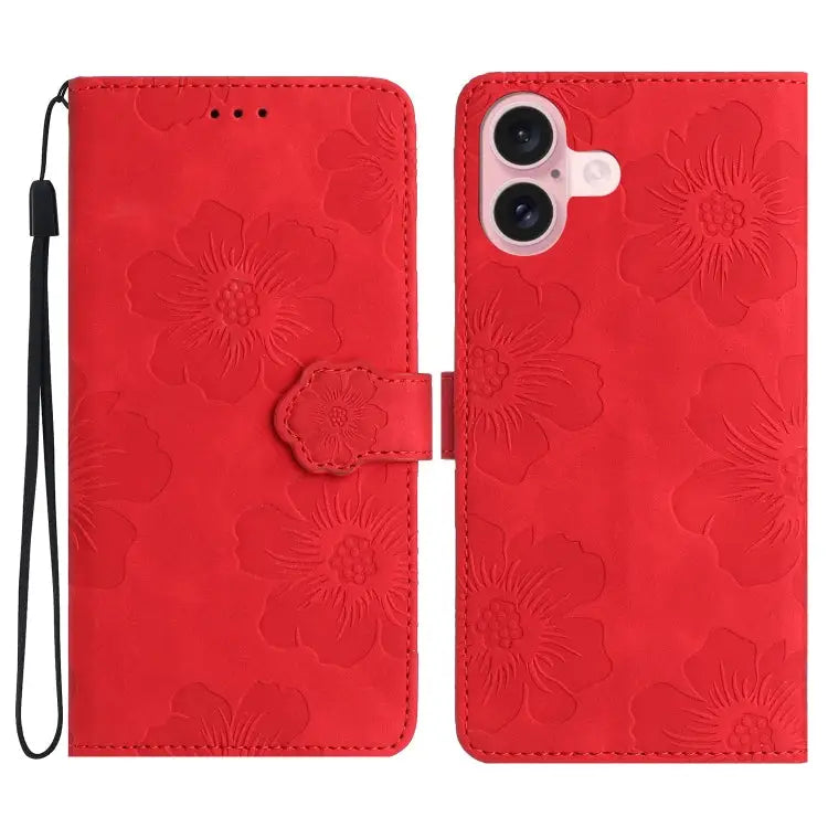 Flower Embossing Pattern Leather Phone Case For iPhone 16 For iPhone 15 Pro Max For iPhone 15 Pro For iPhone 15 Plus