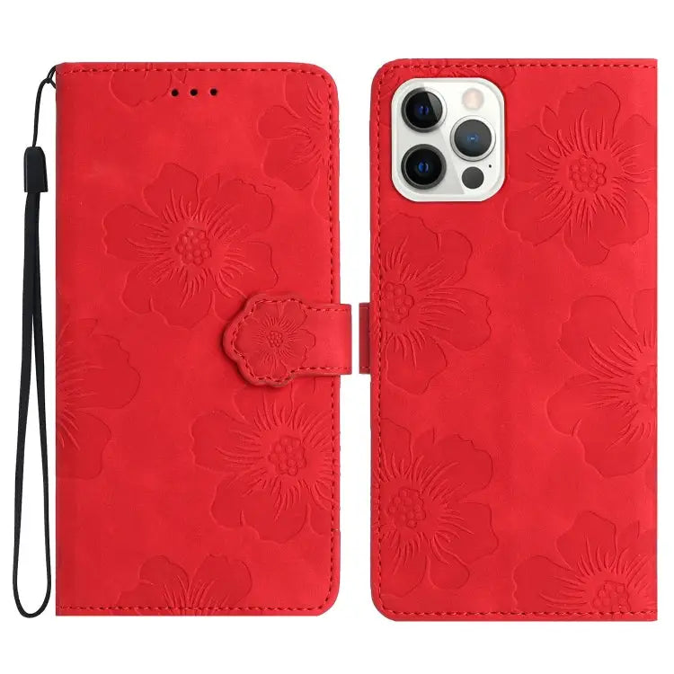 Flower Embossing Pattern Leather Phone Case For iPhone 16e For iPhone 16 Pro Max For iPhone 16 Pro For iPhone 16 Plus