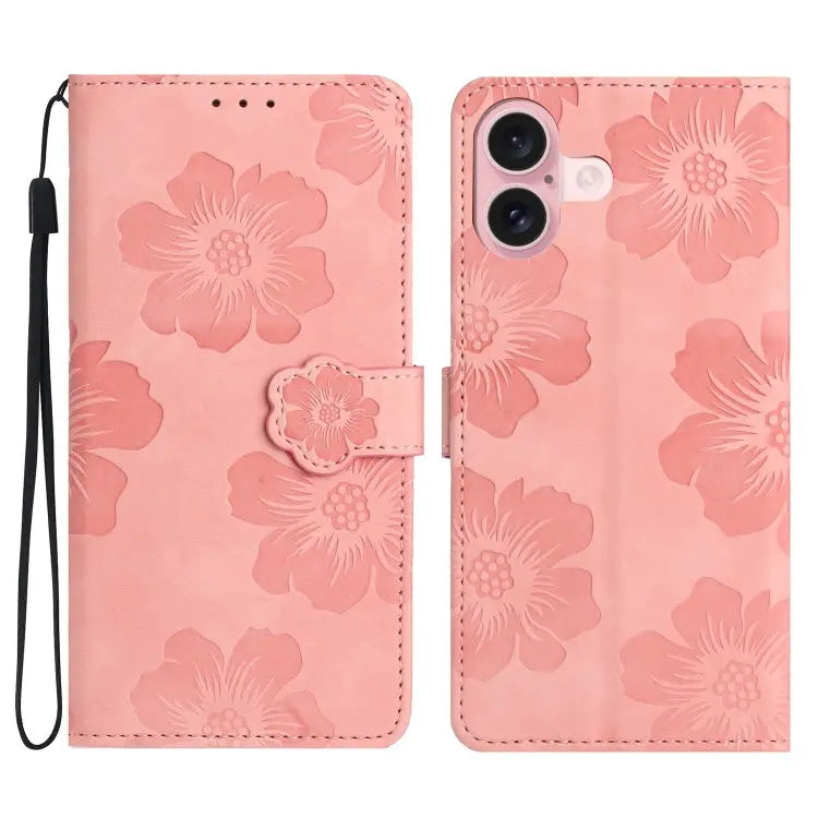 Flower Embossing Pattern Leather Phone Case For iPhone 16e For iPhone 16 Pro Max For iPhone 16 Pro For iPhone 16 Plus