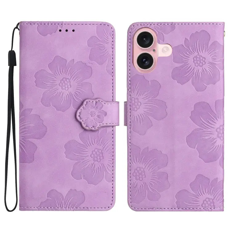 Flower Embossing Pattern Leather Phone Case For iPhone 16e For iPhone 16 Pro Max For iPhone 16 Pro For iPhone 16 Plus
