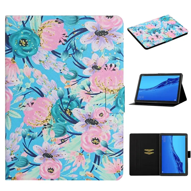 Flower Pattern Horizontal Flip Leather Case with Card Slots & Holder For Huawei MediaPad M5 lite 10.1 For Huawei