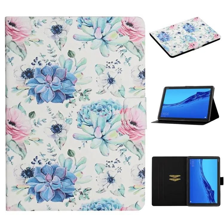Flower Pattern Horizontal Flip Leather Case with Card Slots & Holder For Huawei MediaPad M5 lite 10.1 For Huawei